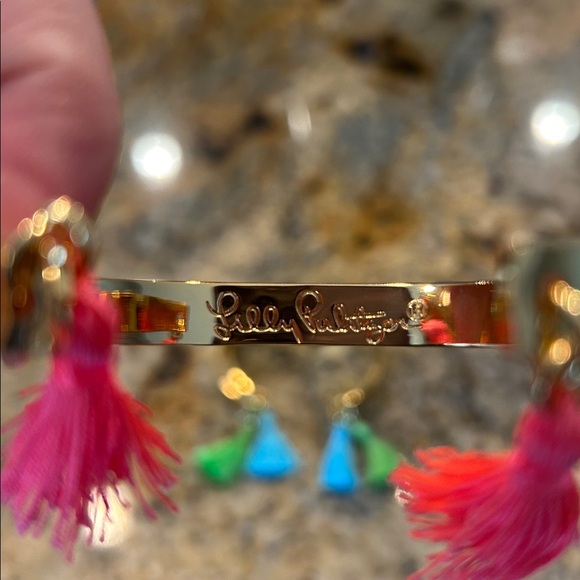 Lilly Pulitzer Gold-Tone Bangle Bracelets with Colorful Tassels - Set of 3 - Picture 2 of 4